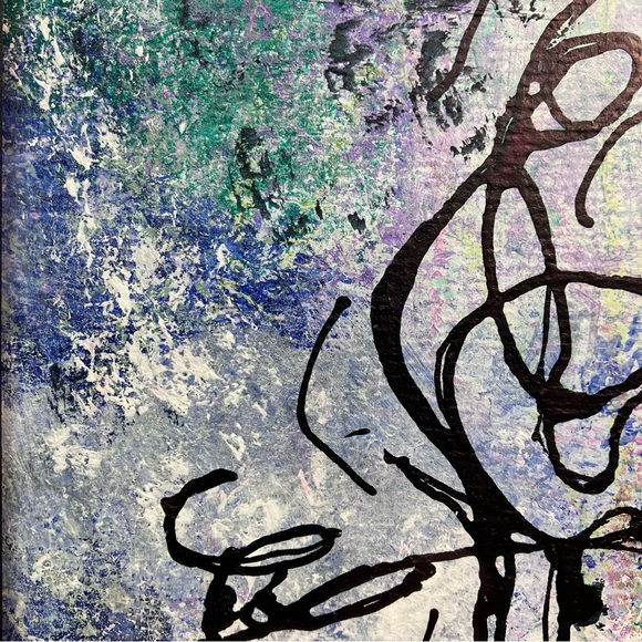 Original Abstract Framed Acrylic Floral Line Art Painting, 5x7" - Picture 5 of 14